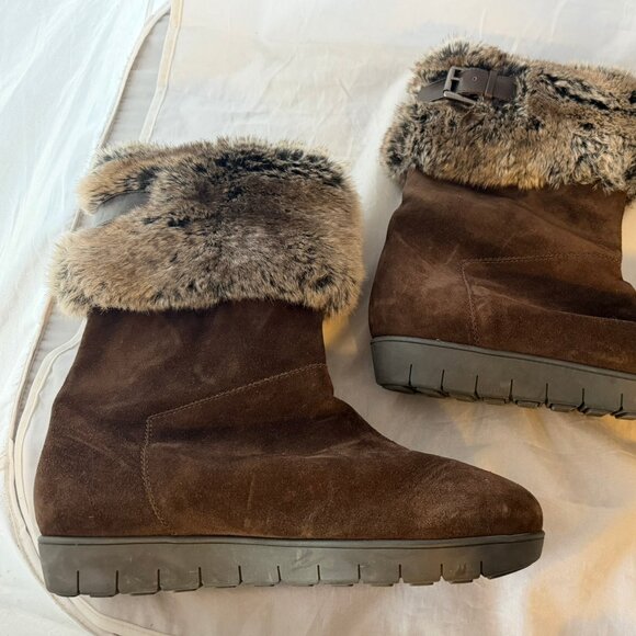 Aquatalia Walda Faux Fur Trimmed Waterproof Boots Brown Suede Women Size 12 NEW - Picture 1 of 6